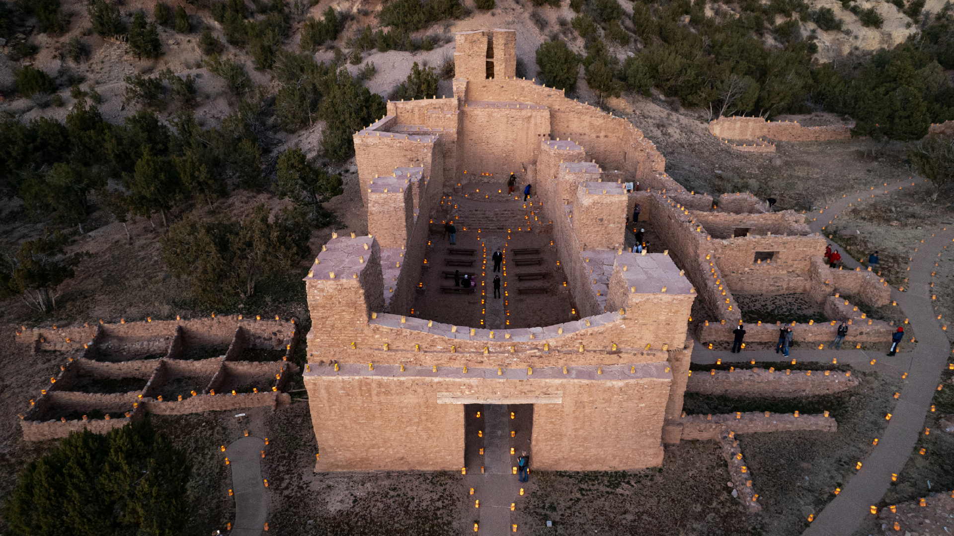 Aerial image of Jemez with luminarias